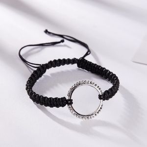 Silver Hollow Circle Braided Rope Lace-up Bangle